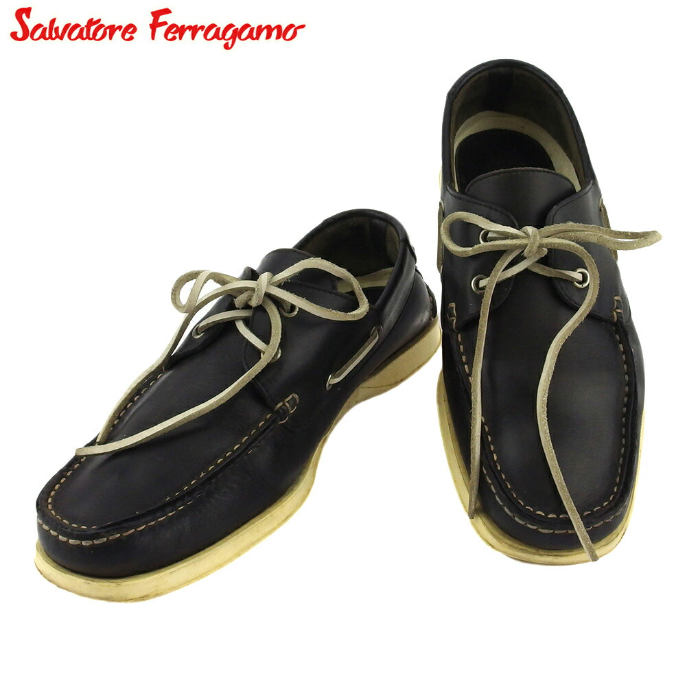 【Fashion Special Fair★24％OFFクーポン】サルヴァトーレフェラガモ Salvatore Ferragamo その他靴 デッキシューズ ♯7ハーフEE ブラック ベージュ レディース 中古 ブランド ハイブランド ヴィンテージ