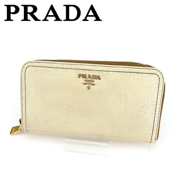 【お買い物マラソン★30％OFFクーポン】プラダ PRADA 長財布 ロゴ ベージュ ゴールド ピンク レディース 中古 ブランド ハイブランド ヴィンテージ