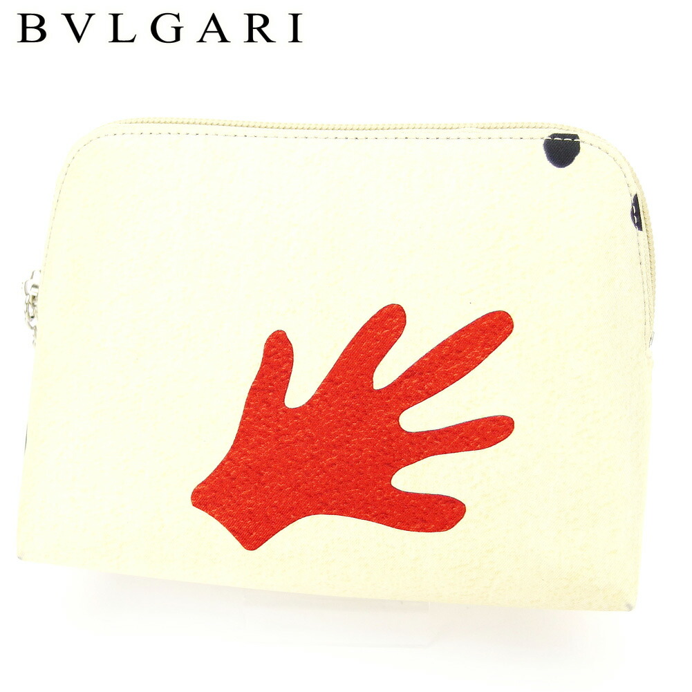 【お買い物マラソン★30％OFFクーポン】ブルガリ BVLGARI ポーチ ハンドモチーフ MANI AL VENTO ベージュ レッド ブラック シルバー メンズ 中古 ブランド ハイブランド ヴィンテージ｜ブランドデポ