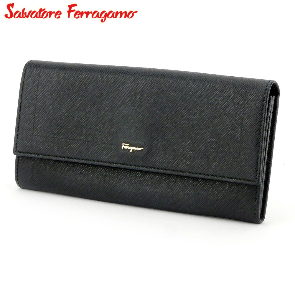 【お買い出しマラソン★30％OFF引き換え証】サルヴァトーレフェラガモ Salvatore Ferragamo 長札入れ ロゴタイプ 黒いこと ゴールド メンズ 中古 ブランド名 ご機嫌ブランド名 ヴィンテージ バッグ・小物・ブランド雑貨-レディース財布