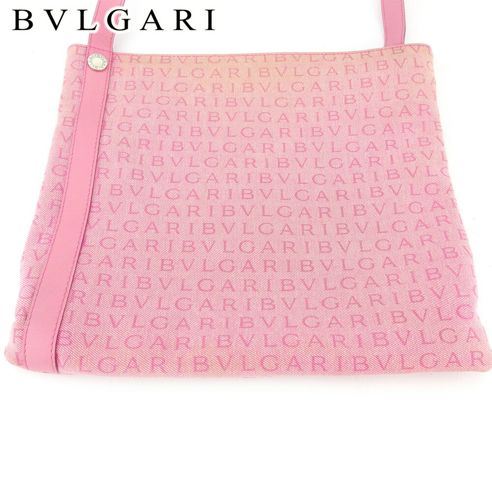 【月代わりの人大売り出し★29％OFFクーポン券】ブル小峡谷 BVLGARI ショルダーバッグ ロゴタイプ気違い サクラ色 メンズ 中古 ブランド名 ご機嫌ブランド名 ヴィンテージ