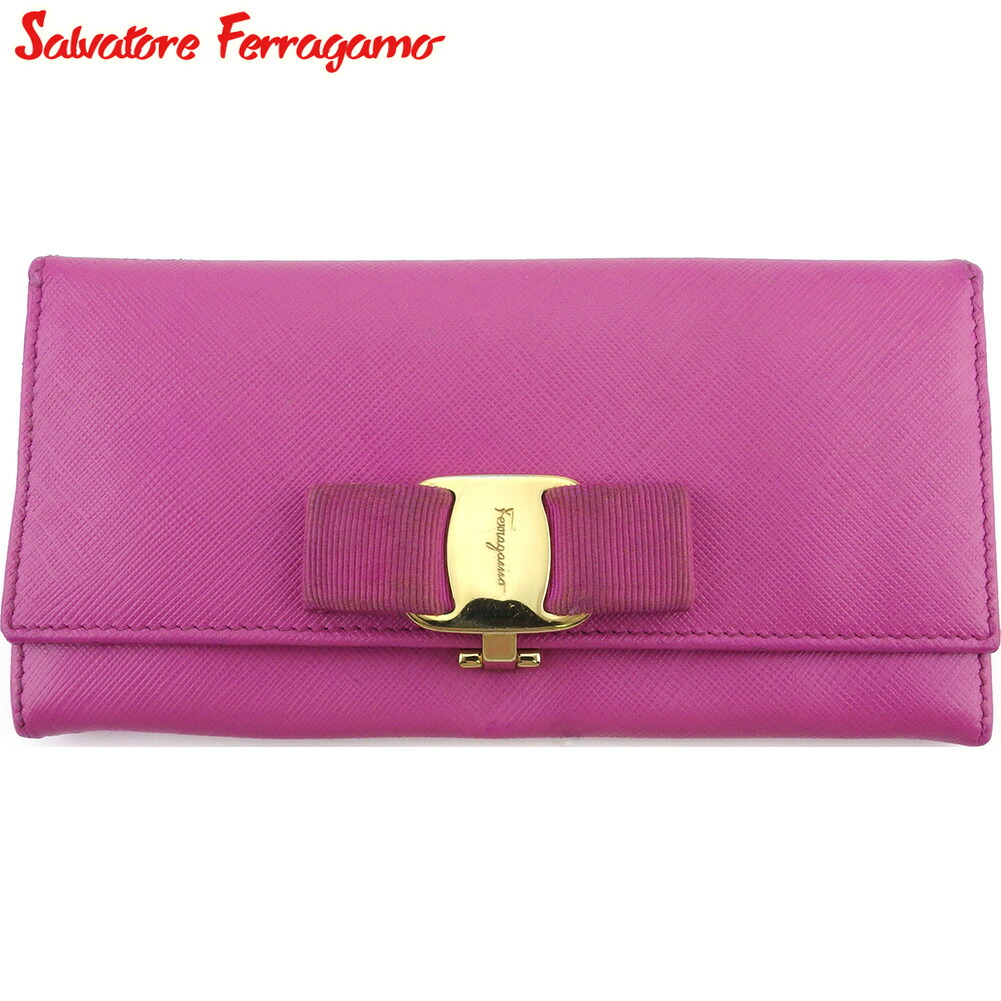 【新生活応援★29％OFFクーポン】サルヴァトーレフェラガモ Salvatore Ferragamo 長財布 ヴァラリボン ピンク ゴールド メンズ 中古 ブランド ハイブランド ヴィンテージ
