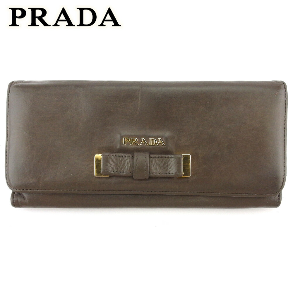 【月代わりの人大売り出し★29％OFFクーポン券】プラダ PRADA 長紙入れ シュロの葉 薄墨色 薄墨色 赤銅色 ゴールド レディース 中古 ブランド名 ご機嫌ブランド名 ヴィンテージ
