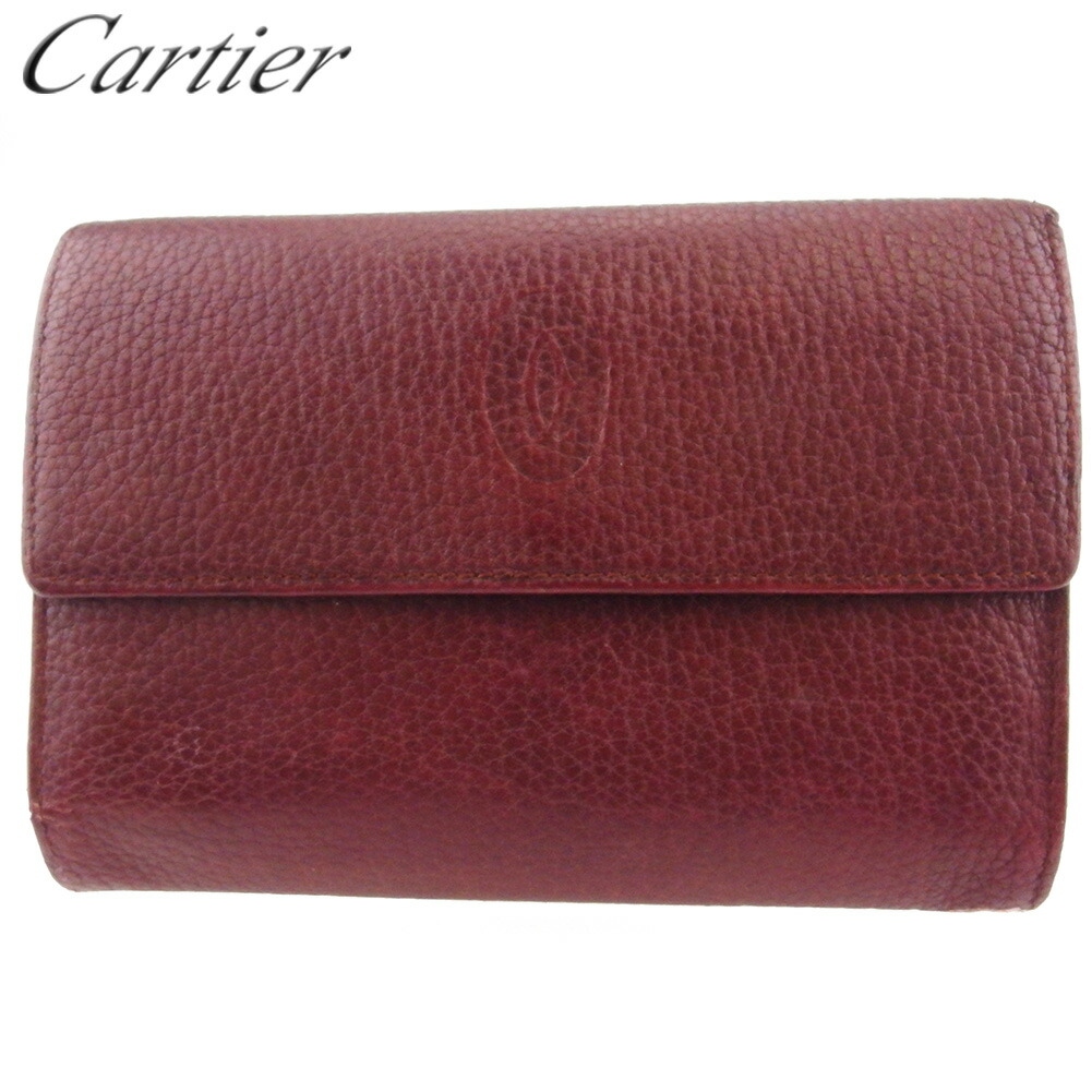 【月代わりの人大売り出し★29％OFFクーポン券】カルティエ CARTIER 三つ折り紙入れ 船檣伝達ルート ボルドーワイン ゴールド レディース 中古 ブランド名 ご機嫌ブランド名 ヴィンテージ
