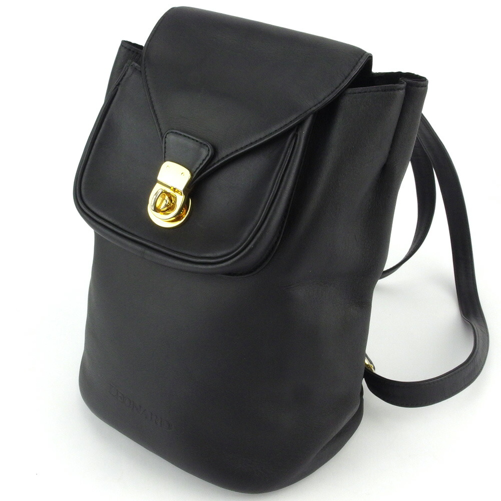 【BIGお買い物ラリー★30%OFFセール中】レオナール LEONARD リュック・デイパックロゴ ブラック ゴールド レディース 中古 c3926-1.jpg