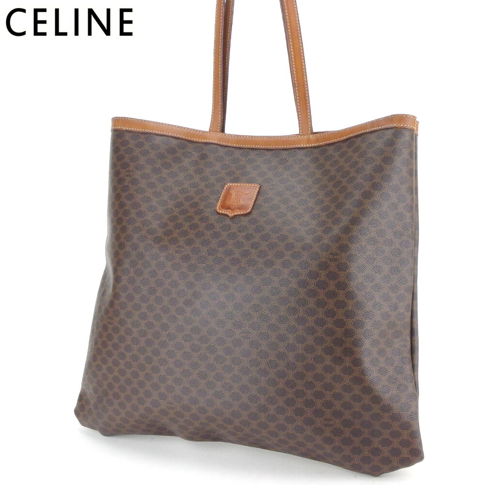 【お買い物マラソン★30%OFFクーポン】セリーヌ CELINE トートバッグ マカダム ブラウン×ベージュ メンズ 中古 ブランド ハイブランド ヴィンテージ|ブランドデポ