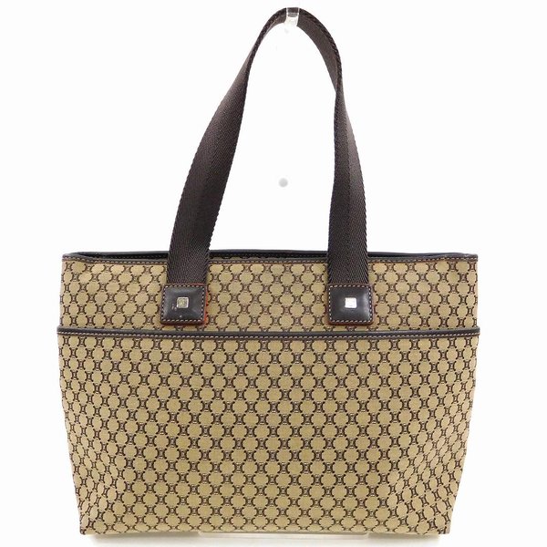 【お買い物マラソン★30％OFFクーポン】セリーヌ CELINE トートバッグ マカダム ベージュ&times;ブラウン メンズ 中古 ブランド ハイブランド ヴィンテージ｜ブランドデポ