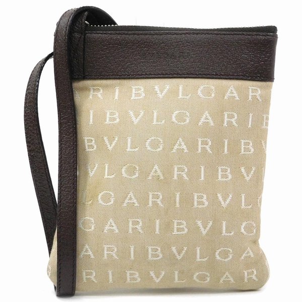 【月代わりの人大売り出し★29％OFFクーポン券】ブル小峡谷 BVLGARI ショルダーバッグ ロゴタイプ気違い ベージュ×ともし火赤銅色 メンズ 中古 ブランド名 ご機嫌ブランド名 ヴィンテージ