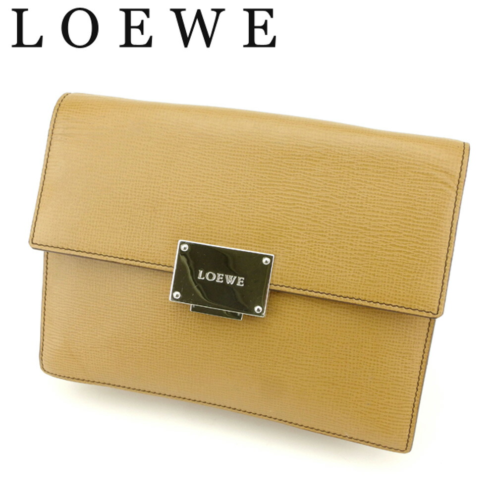 【お買い物マラソン★30%OFFクーポン】ロエベ LOEWE クラッチバッグ ロゴプレート ベージュ シルバー レディース 中古 ブランド ハイブランド ヴィンテージ|ブランドデポ