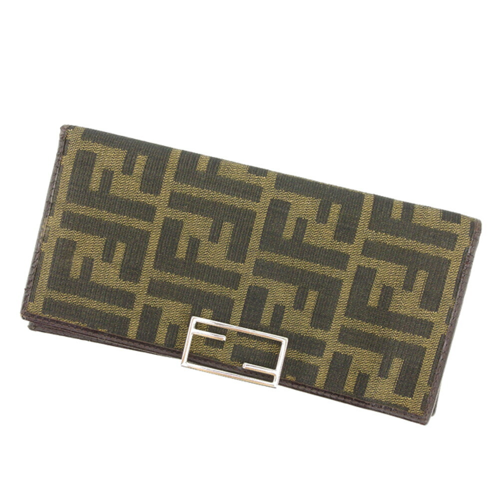 【月代わりの人大売り出し★29％OFFクーポン券】フェンディ FENDI 長紙入れ ズッカ ベージュ 黒いこと 赤銅色 レディース 中古 ブランド名 ご機嫌ブランド名 ヴィンテージ
