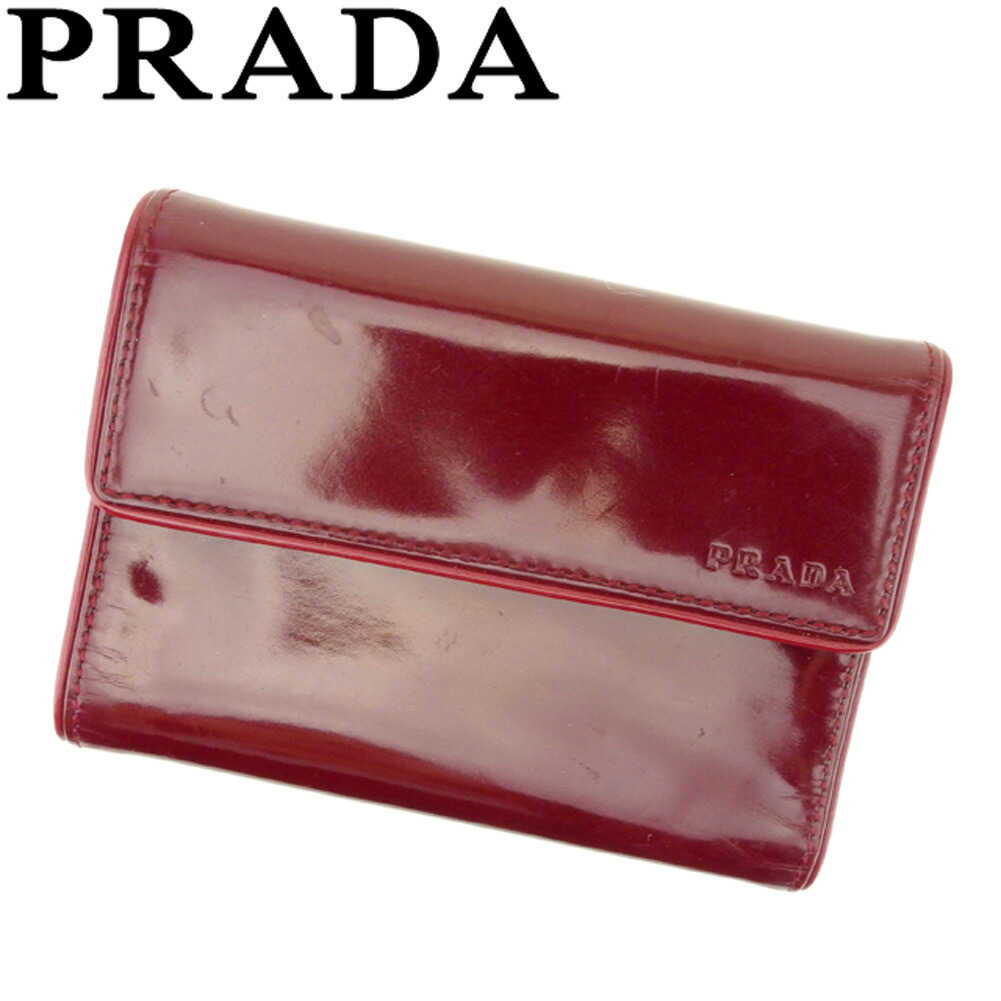 【お買い物マラソン★30％OFFクーポン】プラダ PRADA 三つ折り財布 ロゴ ボルドー メンズ 中古 ブランド ハイブランド ヴィンテージ