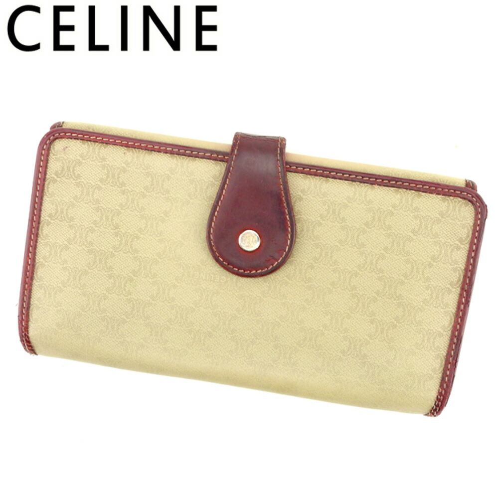 【お買い物マラソン★30％OFFクーポン】セリーヌ CELINE 長財布 マカダム ベージュ ボルドー レディース 中古 ブランド ハイブランド ヴィンテージ