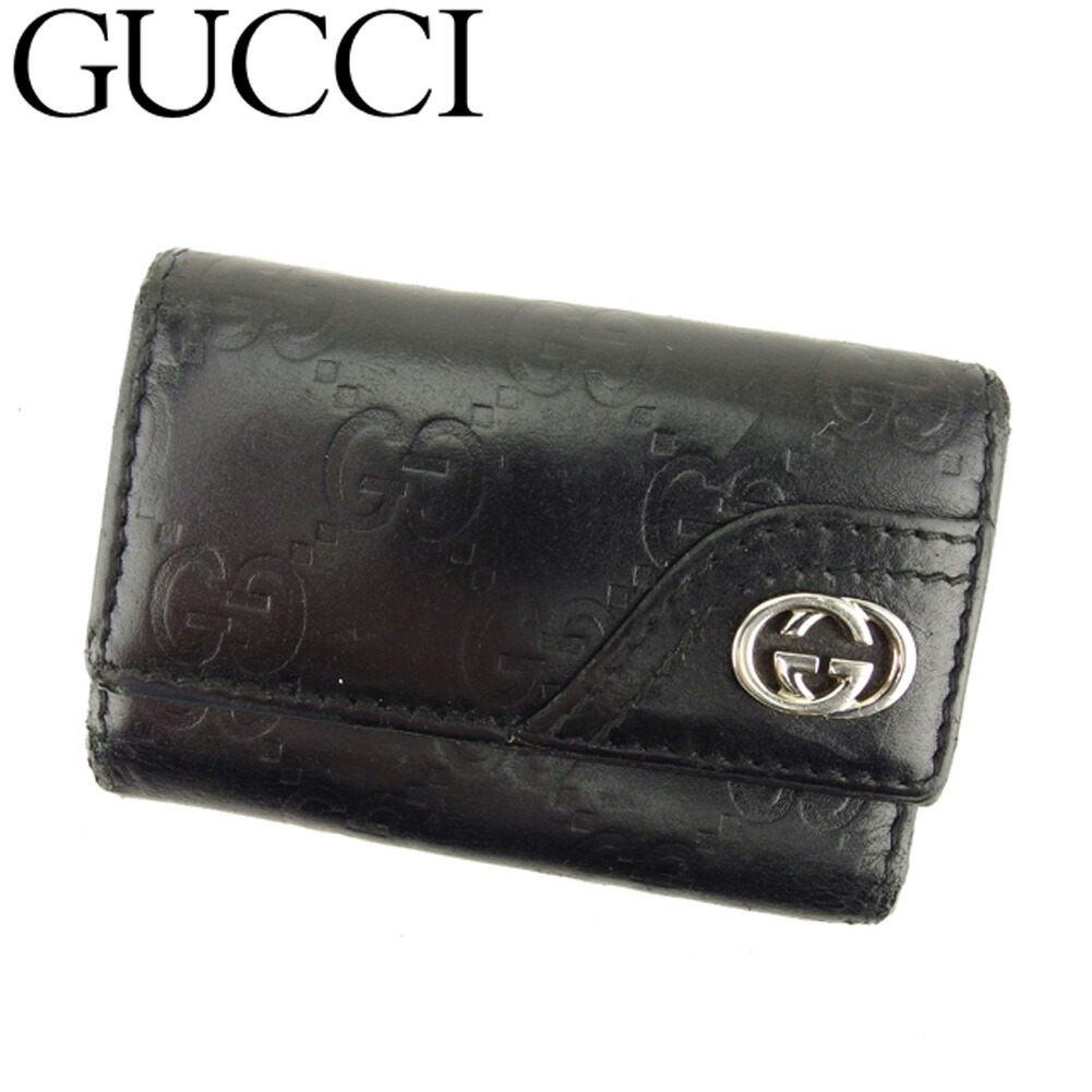 【お買い物マラソン★30％OFFクーポン】グッチ GUCCI キーケース グッチシマ インターロッキングG ブラック シルバー メンズ 中古 ブランド ハイブランド ヴィンテージ｜ブランドデポ