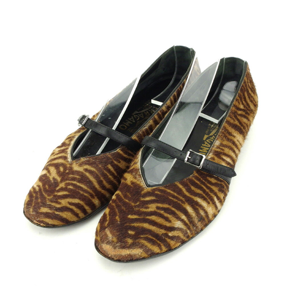 【お買い物マラソン★30％OFFクーポン】サルヴァトーレフェラガモ Salvatore Ferragamo パンプス ゼブラ ♯6ハーフC ブラウン ベージュ ブラック レディース 中古 ブランド ハイブランド ヴィンテージ｜ブランドデポ