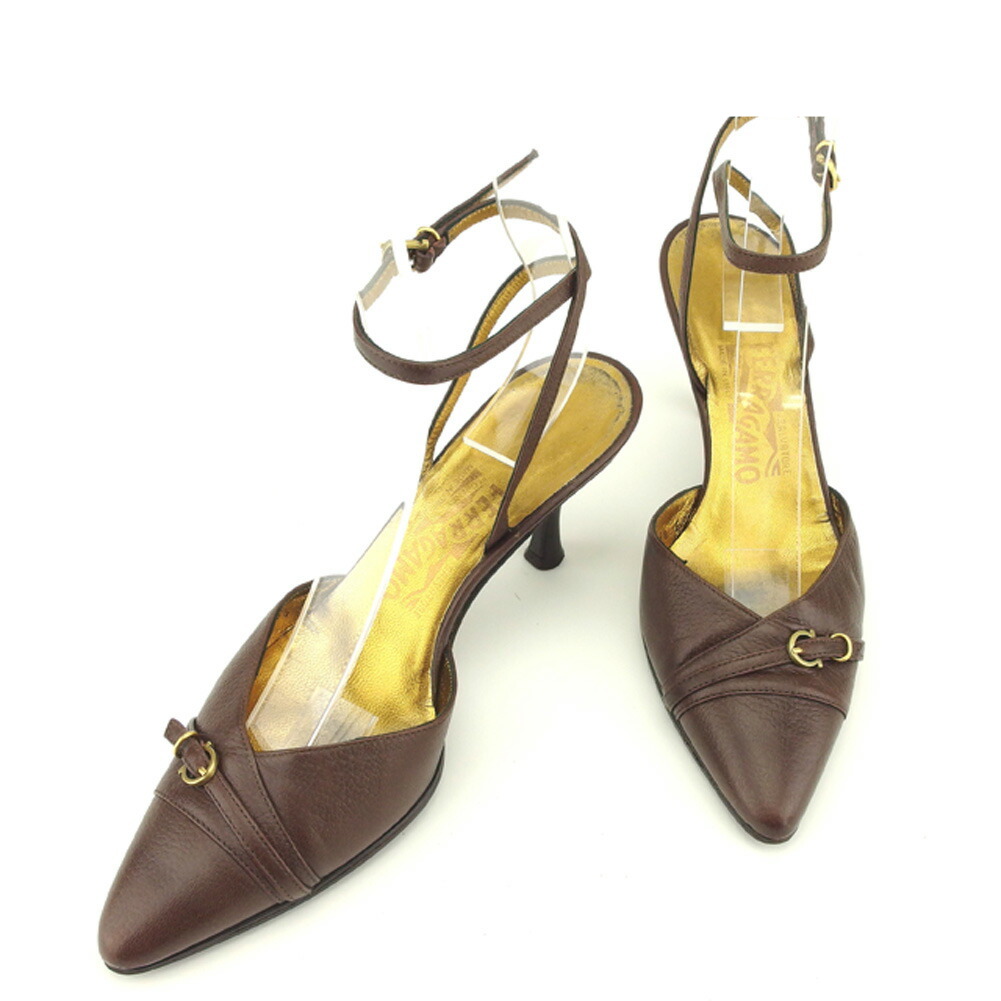 【百貨店SALE★最大限度50％OFF】サルヴァトーレフェラガモ Salvatore Ferragamo パンプス ガンチーニ ♯5二分の一C ポインテッドトゥ 赤銅色 ゴールド レディース 中古 ブランド名 御機嫌ブランド名 ヴィンテージ