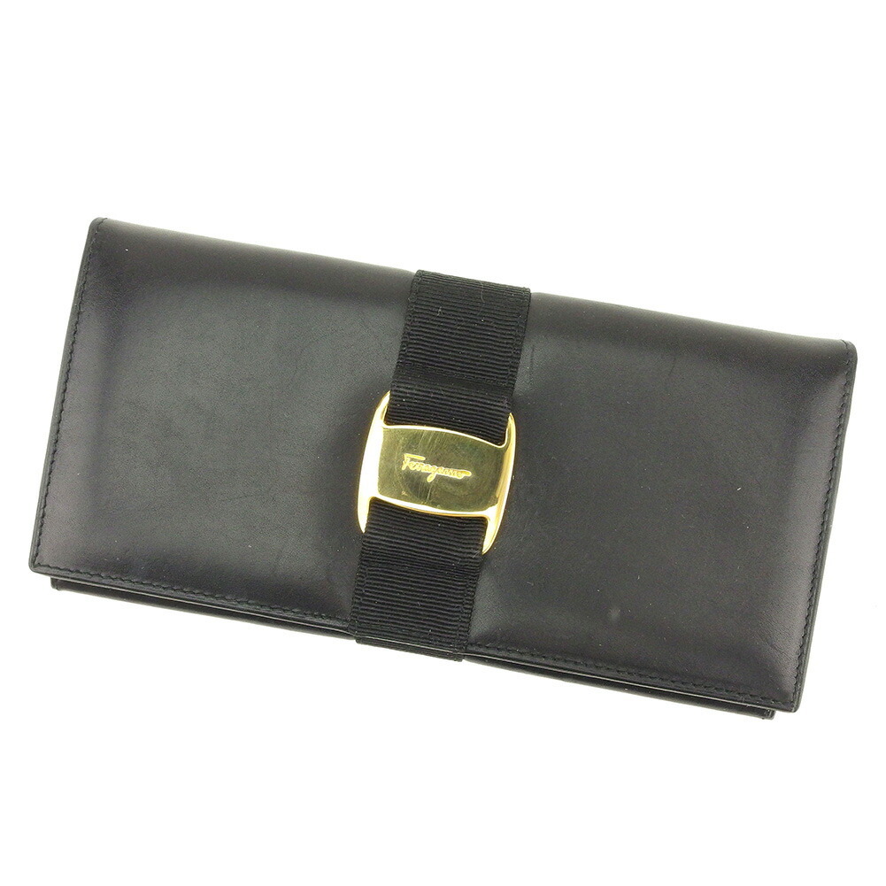【Fashion Special Fair★24％OFFクーポン】サルヴァトーレフェラガモ Salvatore Ferragamo 長財布 ヴァラ金具 ブラック レディース 中古 ブランド ハイブランド ヴィンテージ