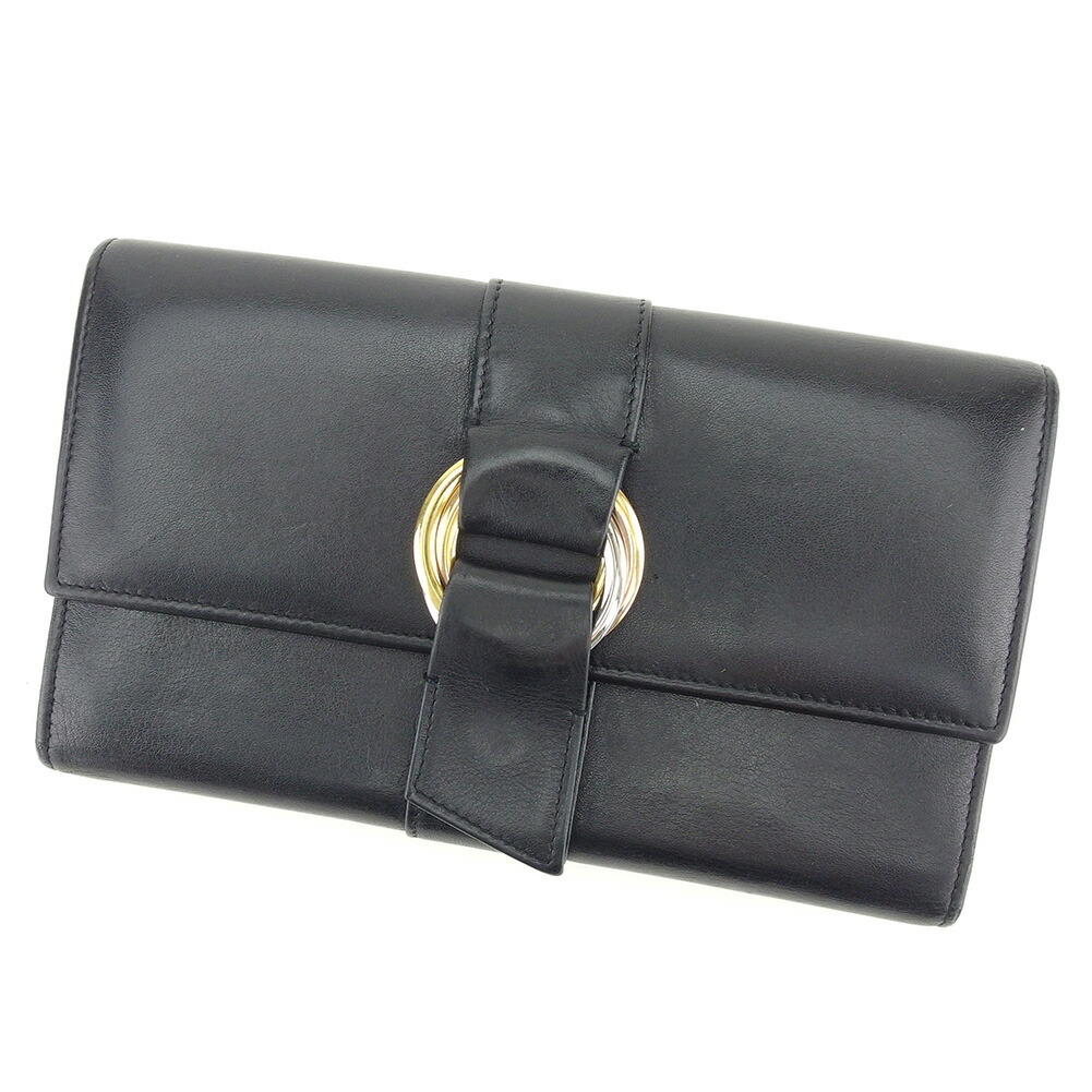 【土日BIG SALE★27％OFF引き換え証】カルティエ CARTIER 長紙入れ トリニティ 黒いこと ゴールド しろがね色系 レディース 中古 ブランド名 ご機嫌ブランド名 ヴィンテージ