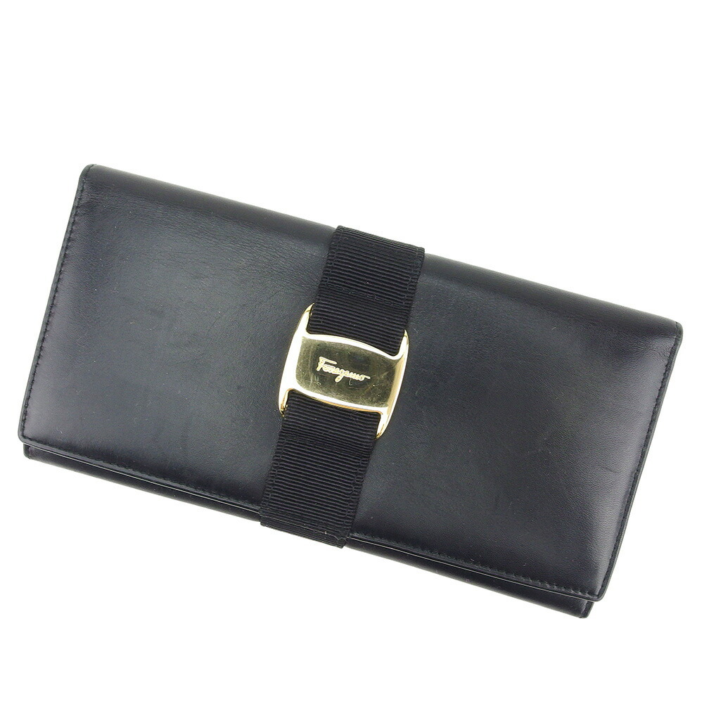 【Fashion Special Fair★24％OFFクーポン】サルヴァトーレフェラガモ Salvatore Ferragamo 長財布 ヴァラ ブラック ゴールド レディース 中古 ブランド ハイブランド ヴィンテージ