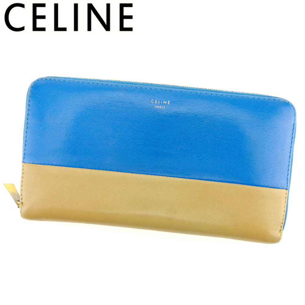 【土日BIG SALE★27％OFF引き換え証】セリーヌ CELINE 長紙入れ バイ色合い 青味 ベージュ ゴールド レディース 中古 ブランド名 ご機嫌ブランド名 ヴィンテージ