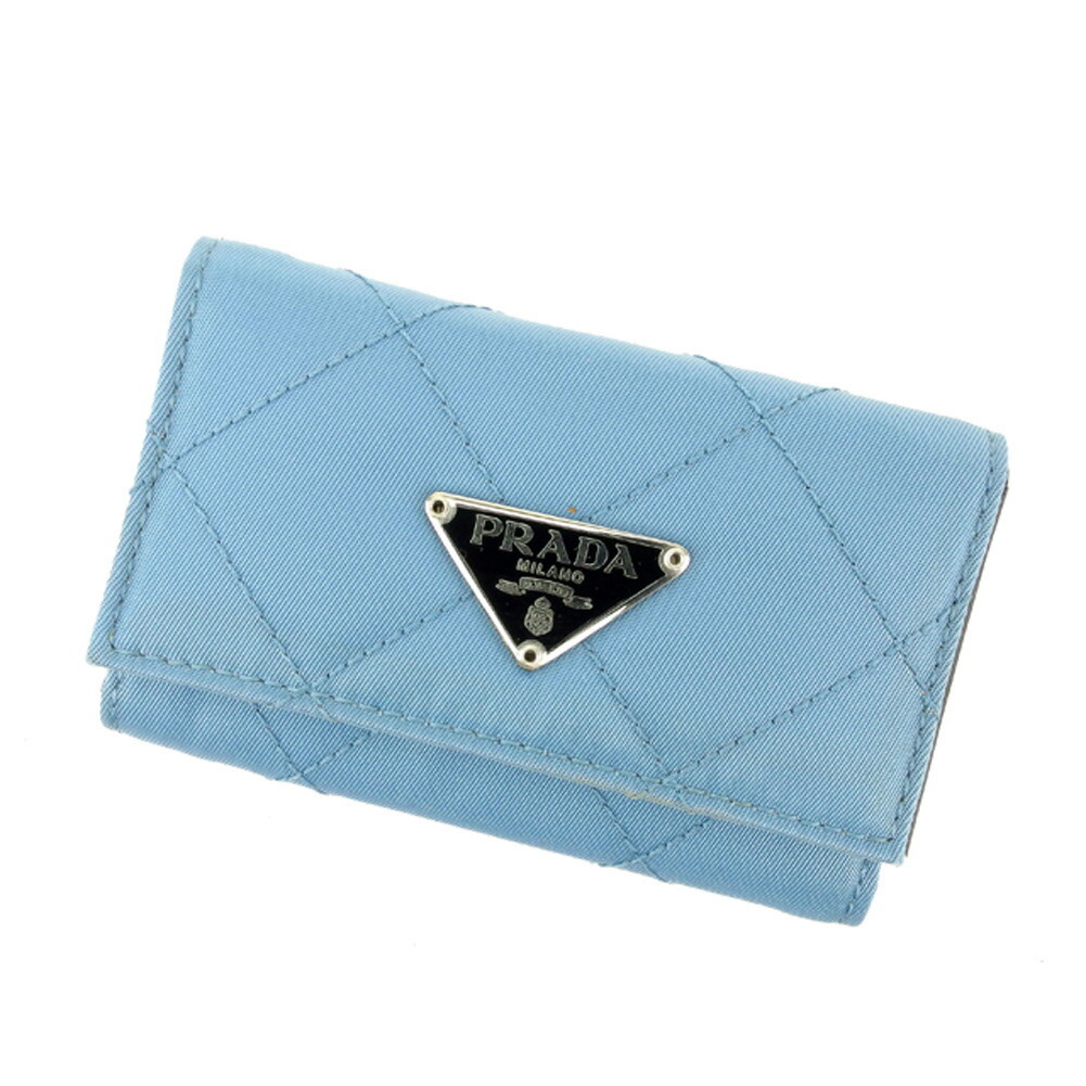 【Fashion Special Fair★24％OFFクーポン】プラダ PRADA キーケース トライアングルロゴ キルティング ステッチ ブルー ブラック シルバー レディース 中古 ブランド ハイブランド ヴィンテージ