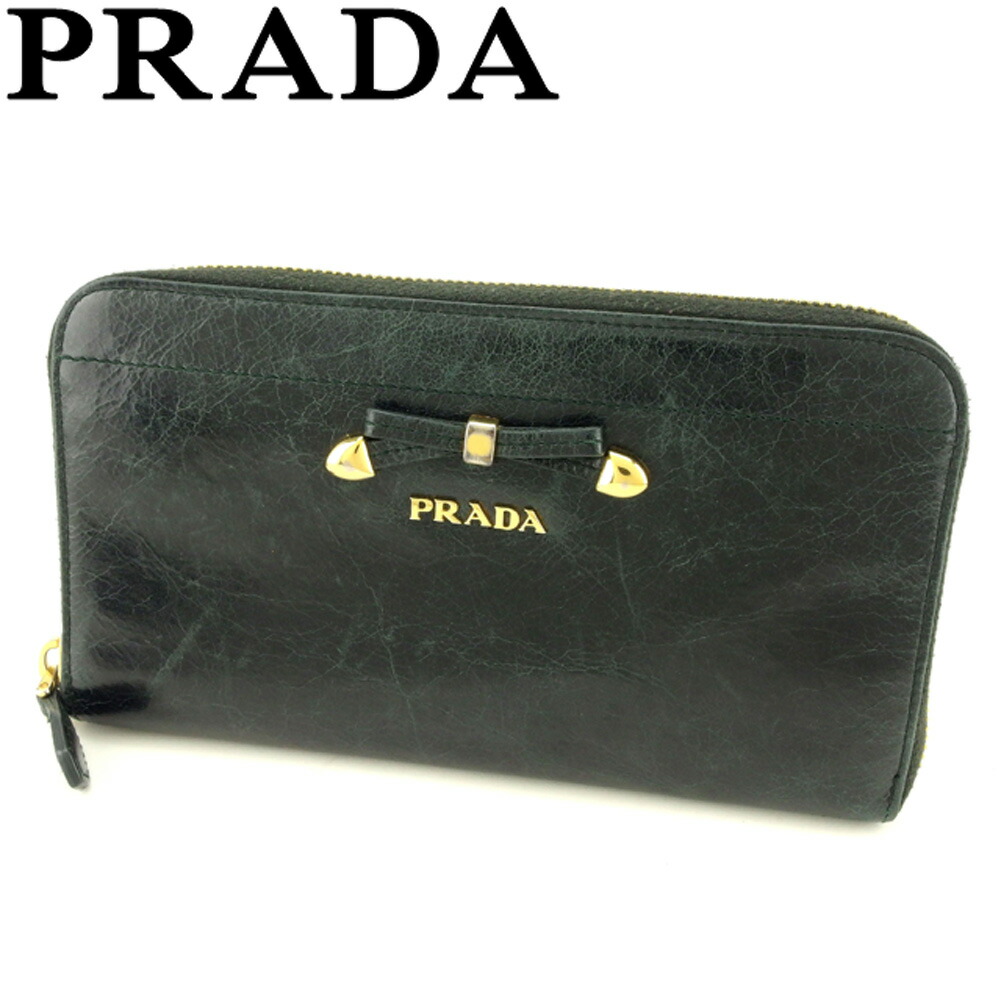 【雨季得SALE★21％OFFクーポン券】プラダ PRADA 長紙入れ シュロの葉主題 緑であること ゴールド レディース 中古 ブランド名 ご機嫌ブランド名 ヴィンテージ