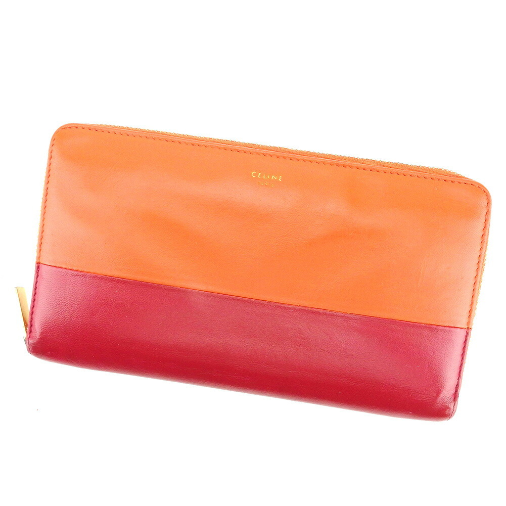 【土日BIG SALE★27％OFF引き換え証】セリーヌ CELINE 長紙入れ オレンジ色 赤いこと レディース 中古 ブランド名 ご機嫌ブランド名 ヴィンテージ