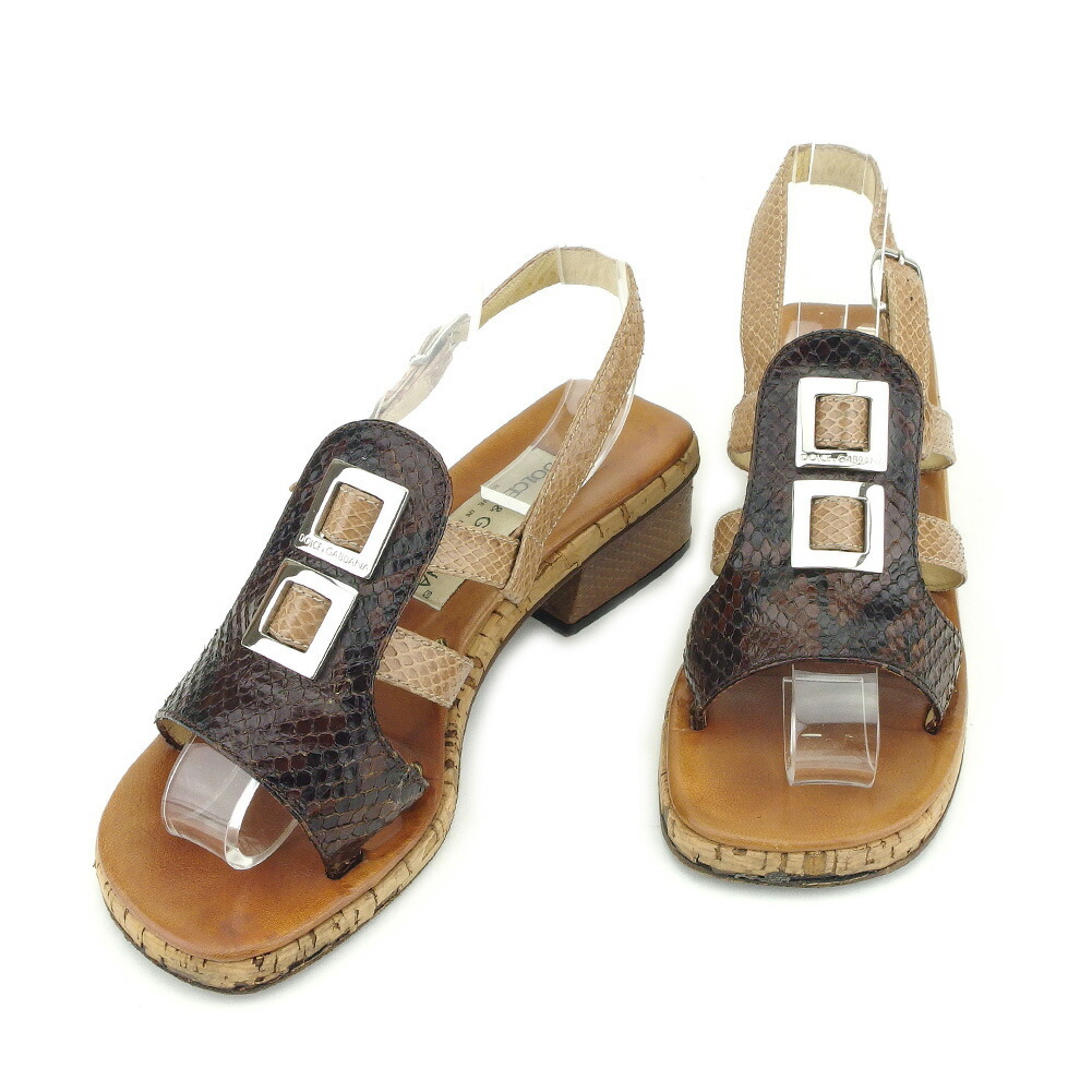 【お買い物マラソン★30％OFFクーポン】ドルチェアンドガッバーナ DOLCE&GABBANA サンダル パイソン #35ハーフ ブラウン ベージュ レディース 中古 ブランド ハイブランド ヴィンテージ