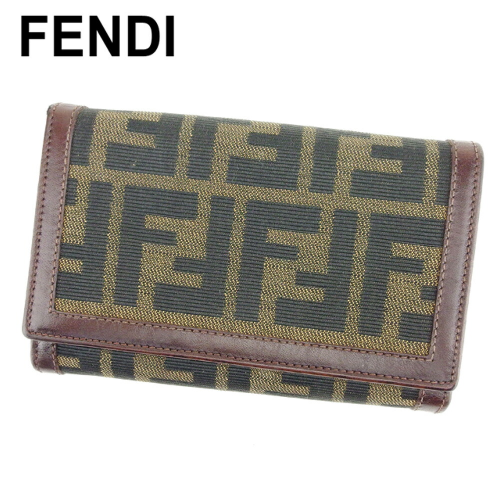 【お買い物マラソン★30％OFFクーポン】フェンディ FENDI 三つ折り財布 ズッカ ベージュ ブラック ブラウン レディース 中古 ブランド ハイブランド ヴィンテージ