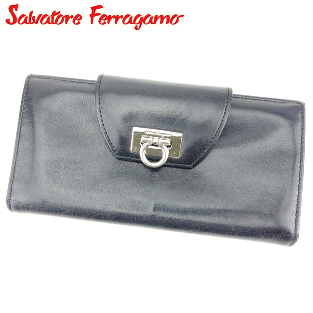 【お買い物マラソン★30％OFFクーポン】サルヴァトーレフェラガモ Salvatore Ferragamo 長財布 ガンチーニ ブラック レディース 中古 ブランド ハイブランド ヴィンテージ