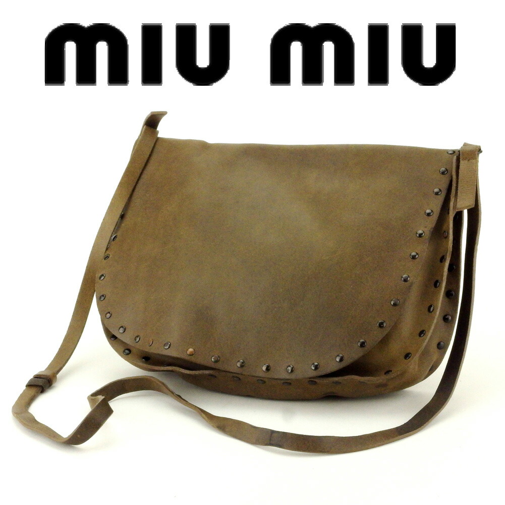 【決算前SALE★50％OFFクーポン】ミュウミュウ MIUMIU ショルダーバッグ スタッズ ブラウン レディース 中古 ブランド ハイブランド ヴィンテージ
