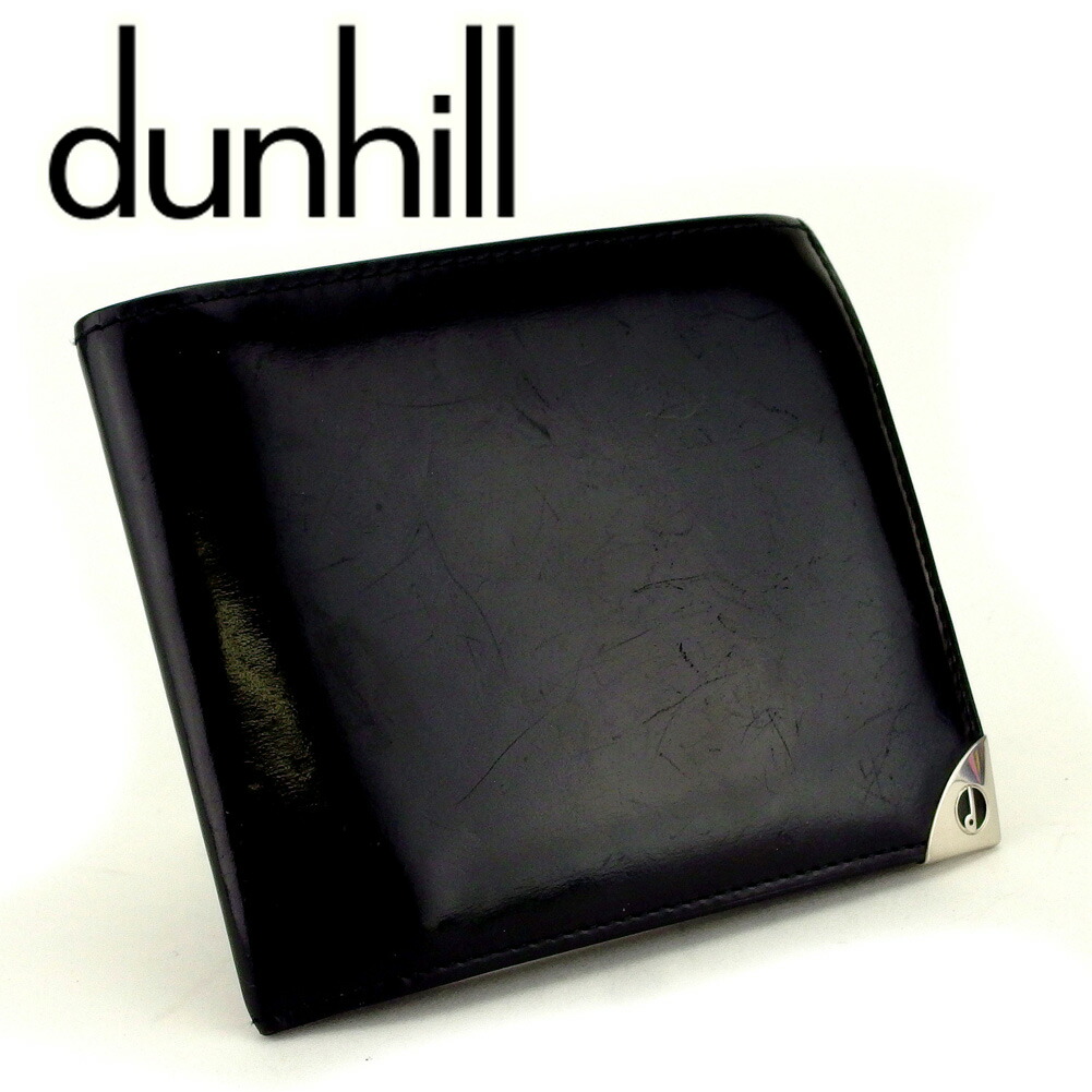【決算前SALE★50％OFFクーポン】ダンヒル Dunhill 二つ折り財布 ロンドンスタイル ブラック シルバー レディース 中古 ブランド ハイブランド ヴィンテージ