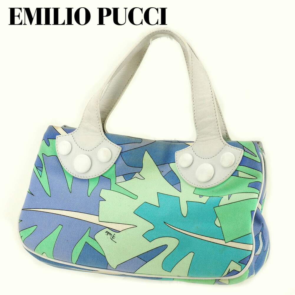 【決算前SALE★50％OFFクーポン】エミリオ・プッチ Emilio Pucci トートバッグ プッチ（柄） パープル ブルー ホワイト 白系 レディース 中古 ブランド ハイブランド ヴィンテージ