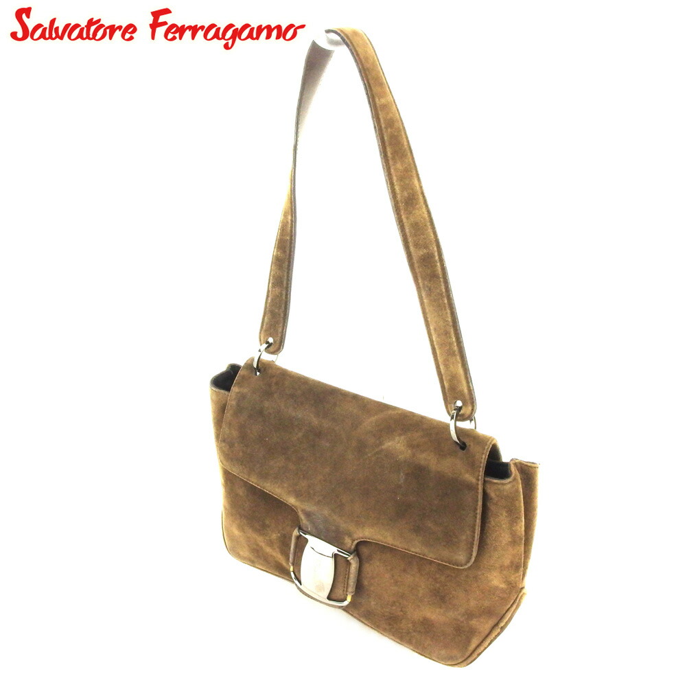 【お買い物マラソン★30％OFFクーポン】サルヴァトーレフェラガモ Salvatore Ferragamo ショルダーバッグ ヴァラ ブラウン ブラック メンズ 中古 ブランド ハイブランド ヴィンテージ