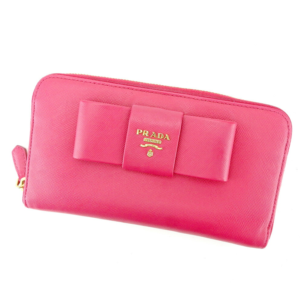 【土日BIG SALE★27％OFF引き換え証】プラダ PRADA 長紙入れ シュロの葉動機 さくら色 レディース 中古 ブランド名 ご機嫌ブランド名 ヴィンテージ