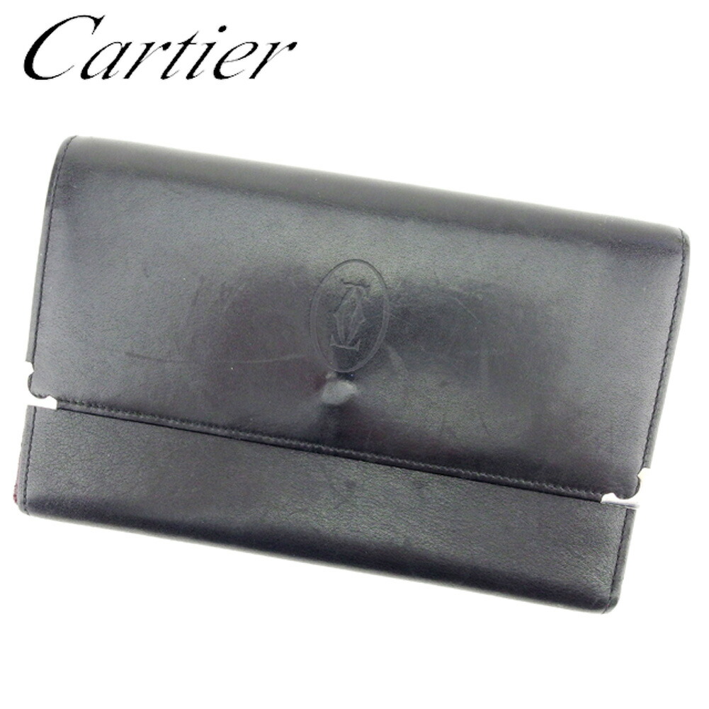 【お買い出しマラソン★30％OFF引き換え証】カルティエ CARTIER 三つ折り札入れ 帆檣伝達ルート 黒いこと レディース 中古 ブランド名 ご機嫌ブランド名 ヴィンテージ レディース財布-バッグ・小物・ブランド雑貨-財布・ケース