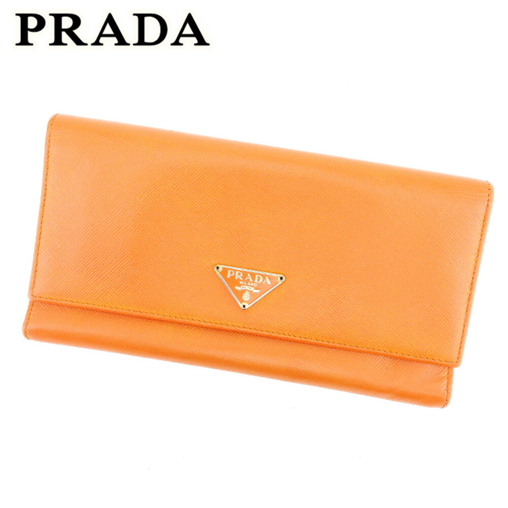 【お買い物マラソン★30％OFFクーポン】プラダ PRADA 長財布 オレンジ レディース 中古 ブランド ハイブランド ヴィンテージ