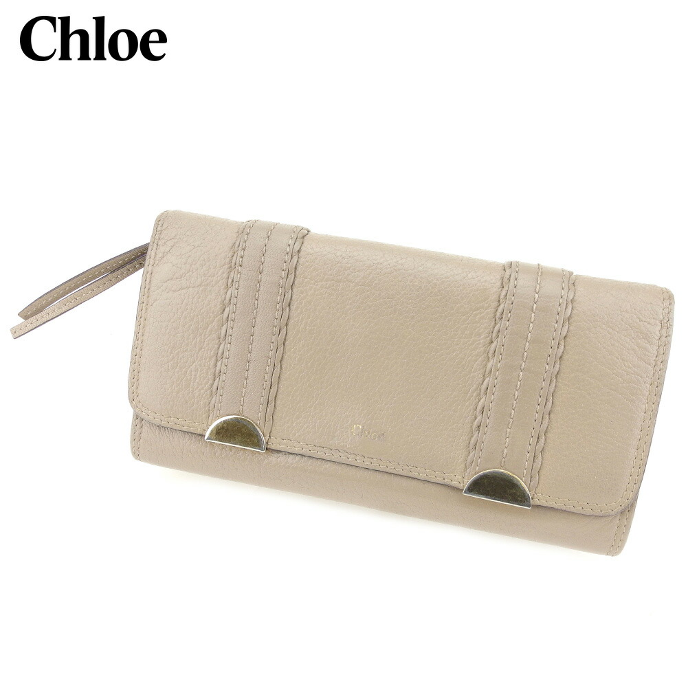 【決算前SALE★50％OFFクーポン】クロエ Chloe 長財布 ロゴ ベージュ ゴールド メンズ 中古 ブランド ハイブランド ヴィンテージ