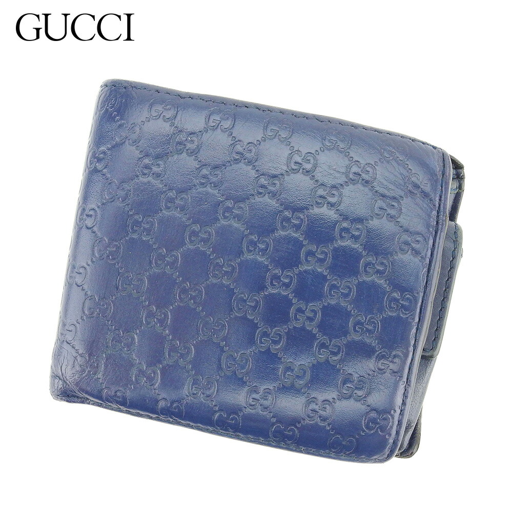【お買い物マラソン★30％OFFクーポン】グッチ GUCCI 二つ折り財布 グッチシマ ブルー メンズ 中古 ブランド ハイブランド ヴィンテージ