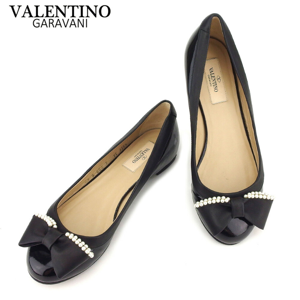 【Fashion Special Fair★24％OFFクーポン】ヴァレンティノ・ガラヴァーニ Valentino Garavani パンプス リボンモチーフ #35ハーフ ブラック メンズ 中古 ブランド ハイブランド ヴィンテージ