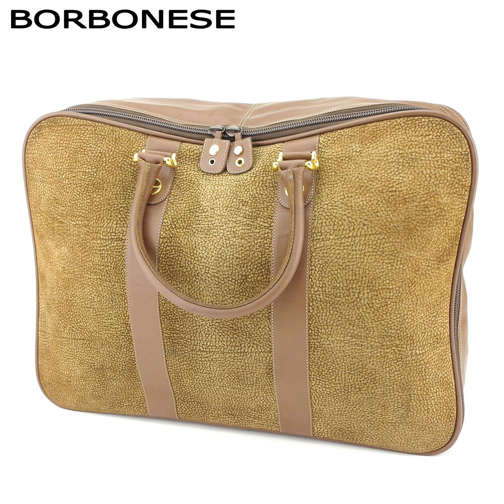 【お買い物マラソン★30%OFFクーポン】ボルボネーゼ BORBONESE ボストンバッグ うずら柄 redwallタグ付き ブラウン ベージュ ゴールド メンズ 中古 ブランド ハイブランド ヴィンテージ|ブランドデポ