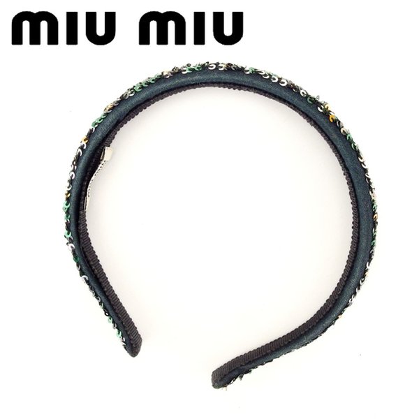 【お買い物マラソン★30％OFFクーポン】ミュウミュウ MIUMIU カチューシャ スパンコール ブラック　シルバー　グリーン　ゴールド メンズ 中古 ブランド ハイブランド ヴィンテージ｜ブランドデポ