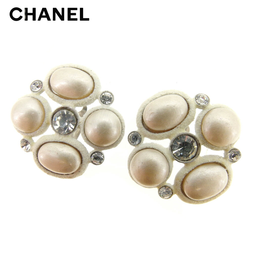 【お買い物マラソン★30％OFFクーポン】シャネル CHANEL イヤリング フェイクパール シルバー　ベージュパール メンズ 中古 ブランド ハイブランド ヴィンテージ