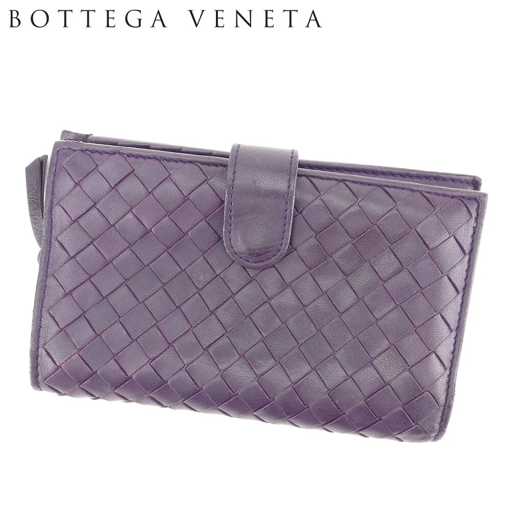 【お買い出しマラソン★30％OFF引き換え証】ボッテガヴェネタ BOTTEGAVENETA 二つ折り札入れ イントレチャート パープル ゴールド メンズ 中古 ブランド名 ご機嫌ブランド名 ヴィンテージ レディース財布-バッグ・小物・ブランド雑貨-財布・ケース