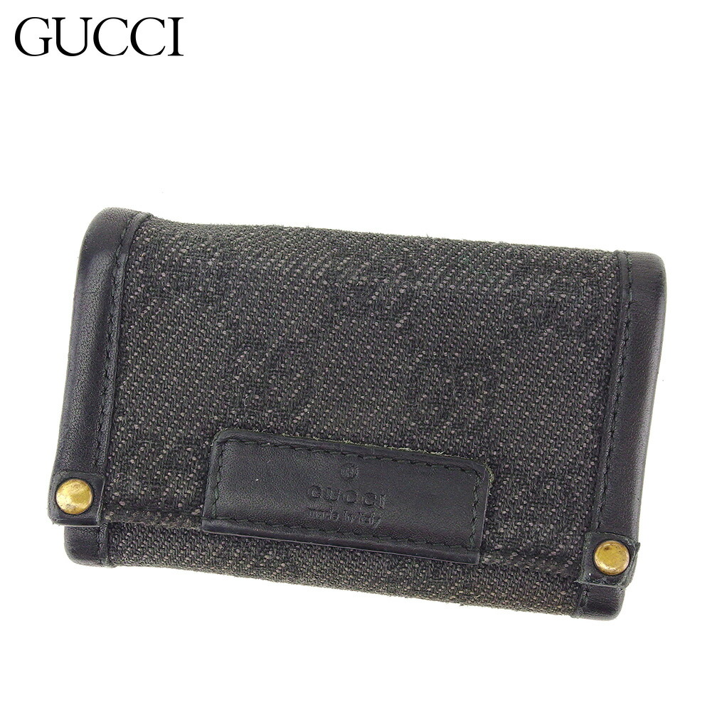 【お買い物マラソン★30％OFFクーポン】グッチ GUCCI キーケース ＧＧキャンバス ブラック ゴールド メンズ 中古 ブランド ハイブランド ヴィンテージ