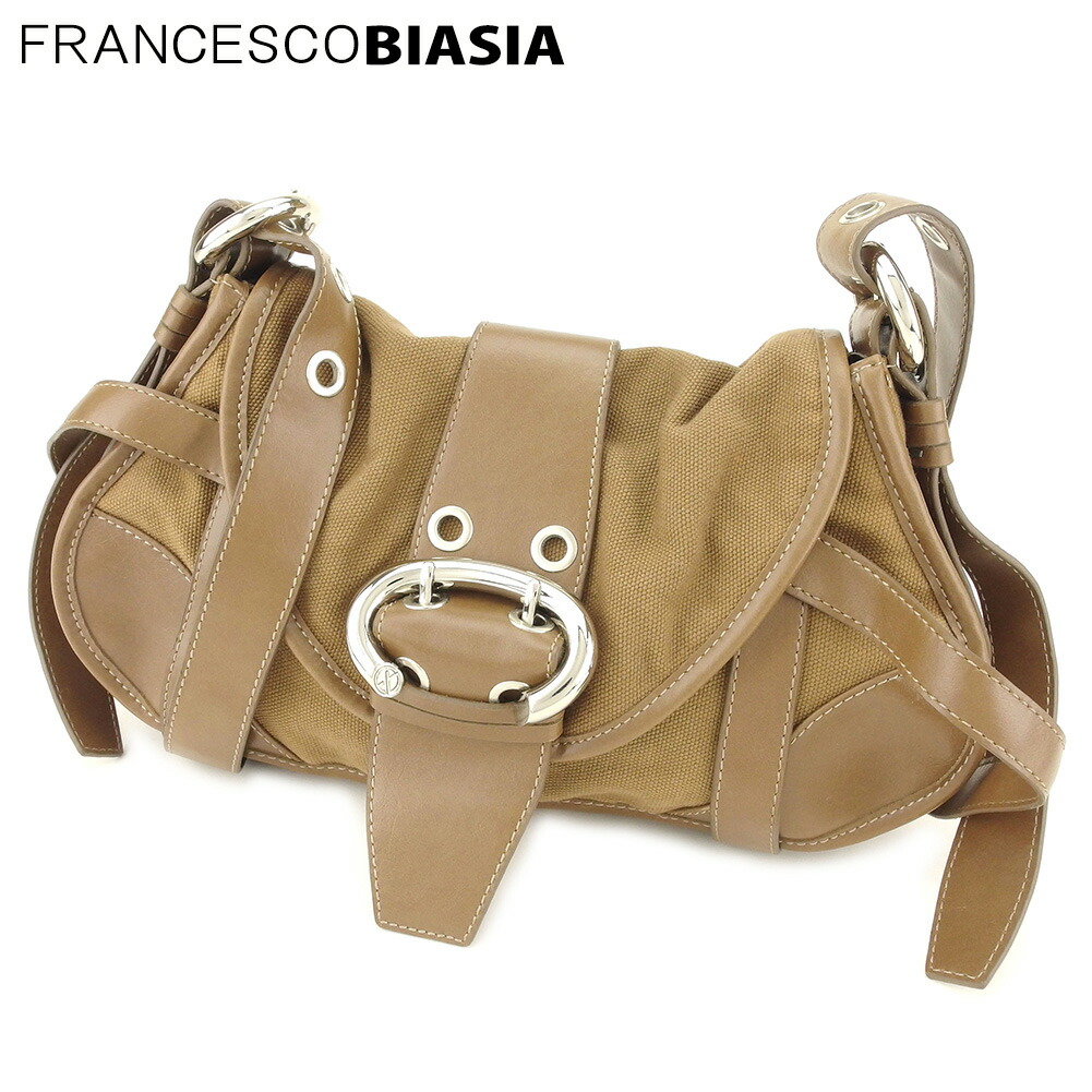 【お買い物マラソン★30％OFFクーポン】フランチェスコ・ビアジア FRANCESCO BIASIA ショルダーバッグ ベルトデザイン ブラウン シルバー メンズ 中古 ブランド ハイブランド ヴィンテージ
