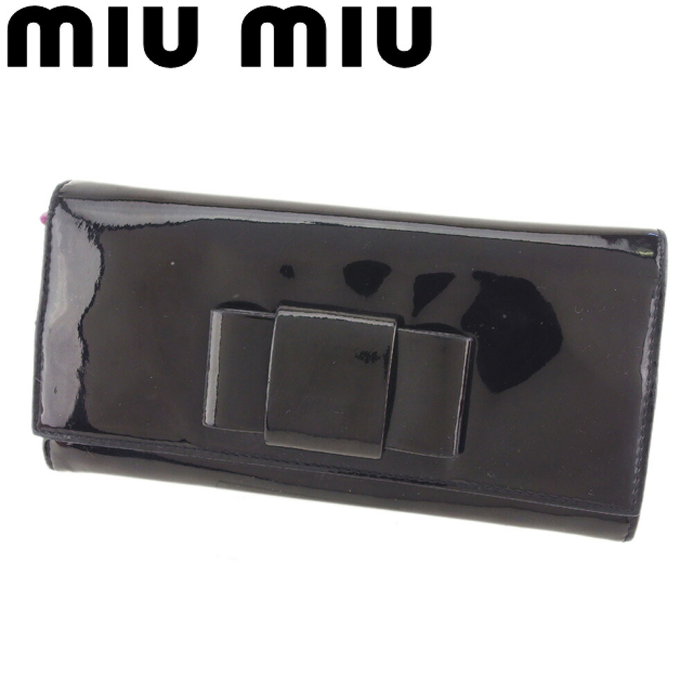 【Fashion Special Fair★24％OFFクーポン】ミュウミュウ MIUMIU 長財布 リボンモチーフ ブラック レディース 中古 ブランド ハイブランド ヴィンテージ