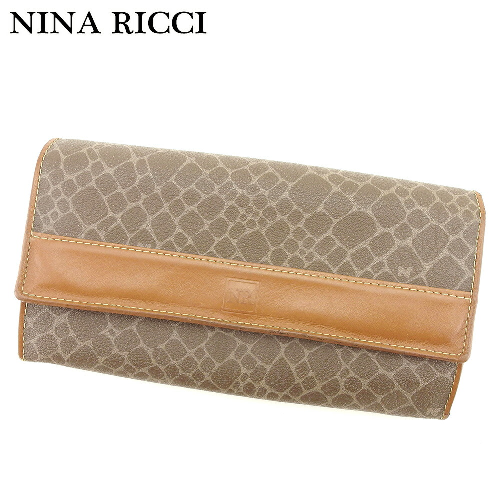 【Fashion Special Fair★24％OFFクーポン】ニナリッチ NINA RICCI 長財布 ジラフ ブラウン ベージュ メンズ 中古 ブランド ハイブランド ヴィンテージ