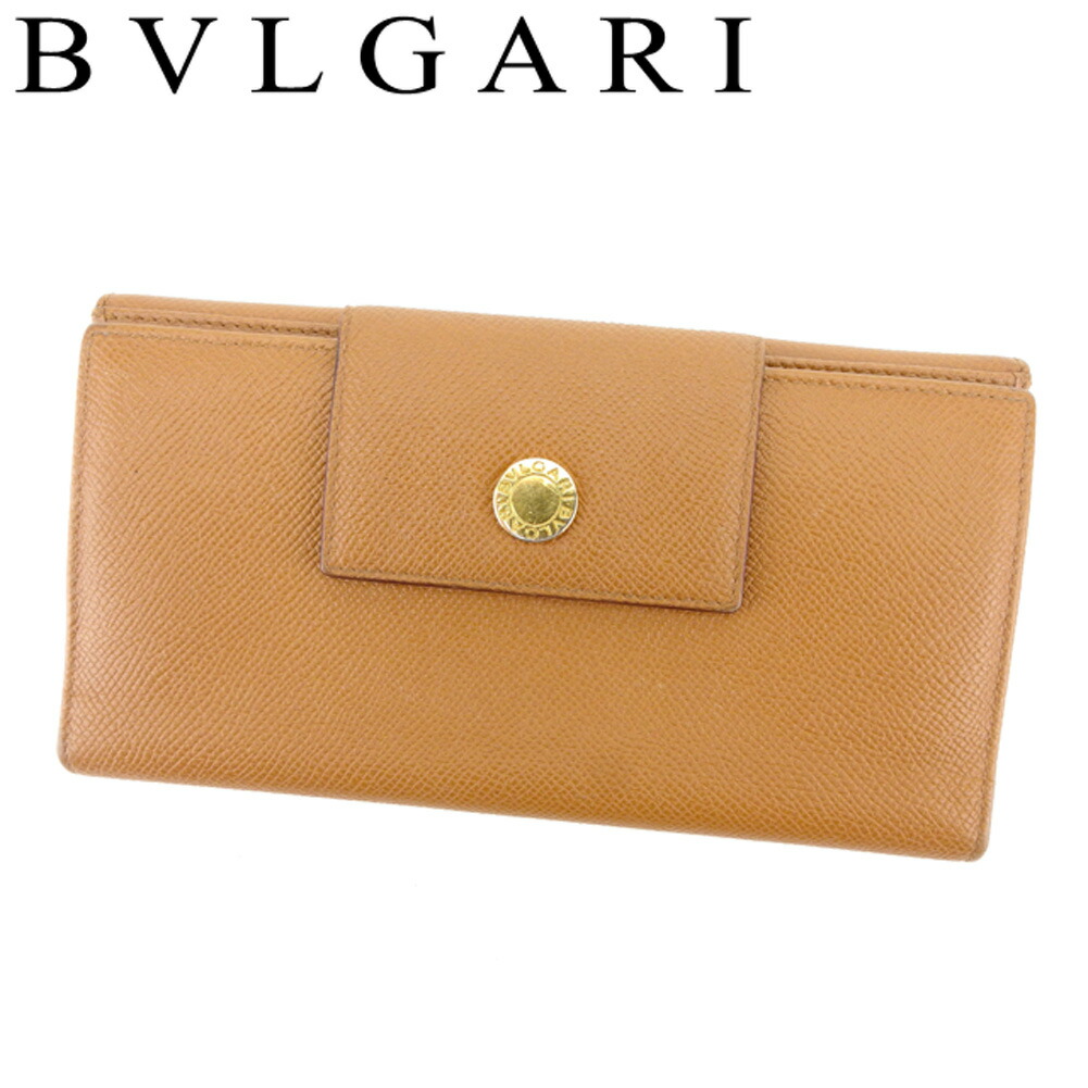 【新生活応援★29％OFFクーポン】ブルガリ BVLGARI 長財布 ロゴボタン ライトブラウン ゴールド レディース 中古 ブランド ハイブランド ヴィンテージ
