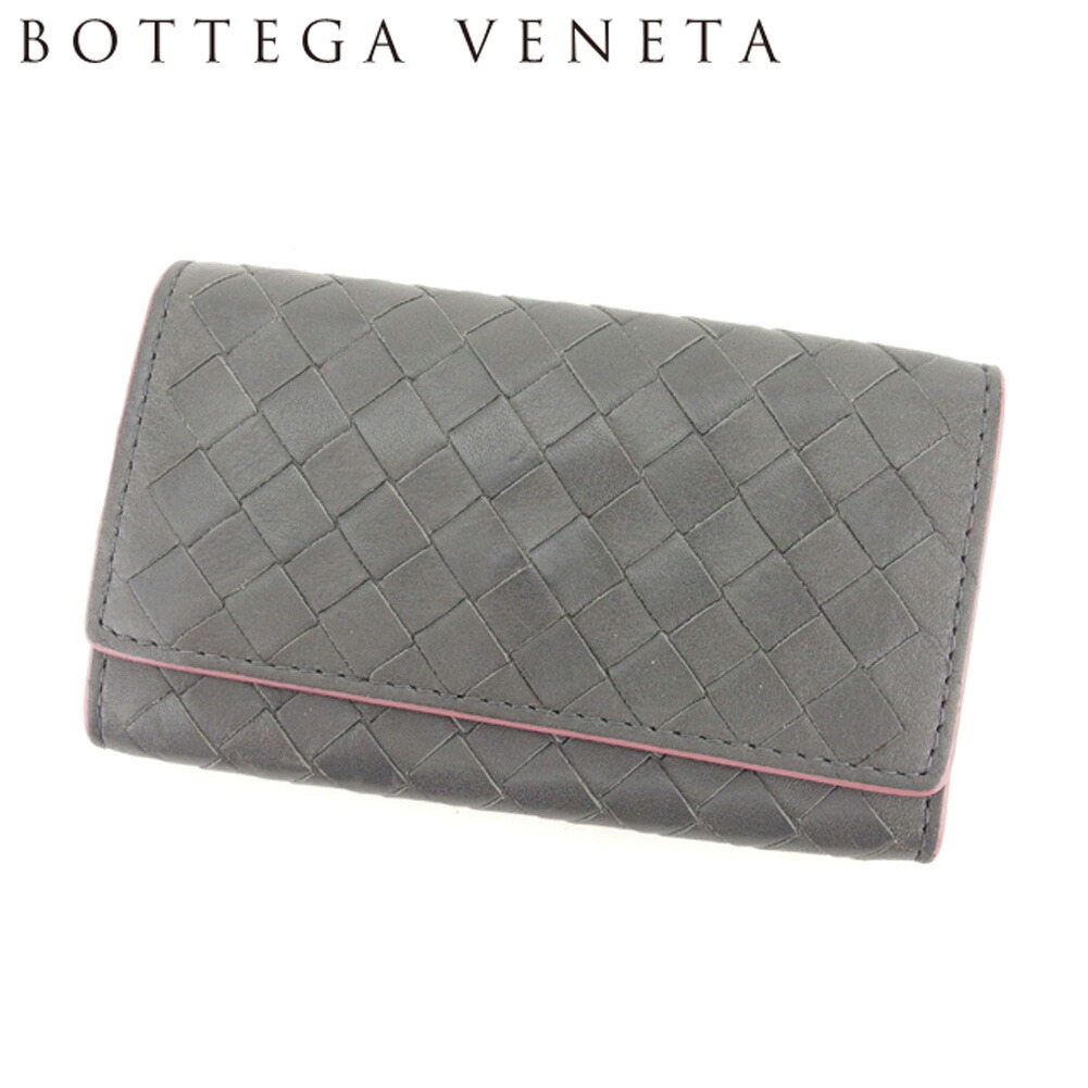 【お買い物マラソン★30%OFFクーポン】ボッテガヴェネタ BOTTEGAVENETA キーケース イントレチャート グレー 灰色 ピンク メンズ 中古 ブランド ハイブランド ヴィンテージ|ブランドデポ