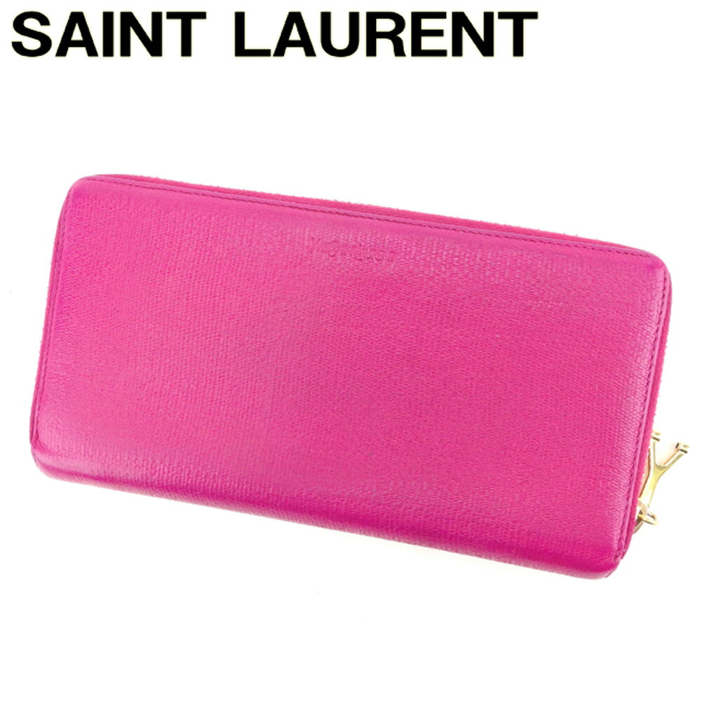 【新生活応援★29％OFFクーポン】サンローラン SAINT LAURENT 長財布 ロゴ Yチャーム付き ピンク ゴールド メンズ 中古 ブランド ハイブランド ヴィンテージ